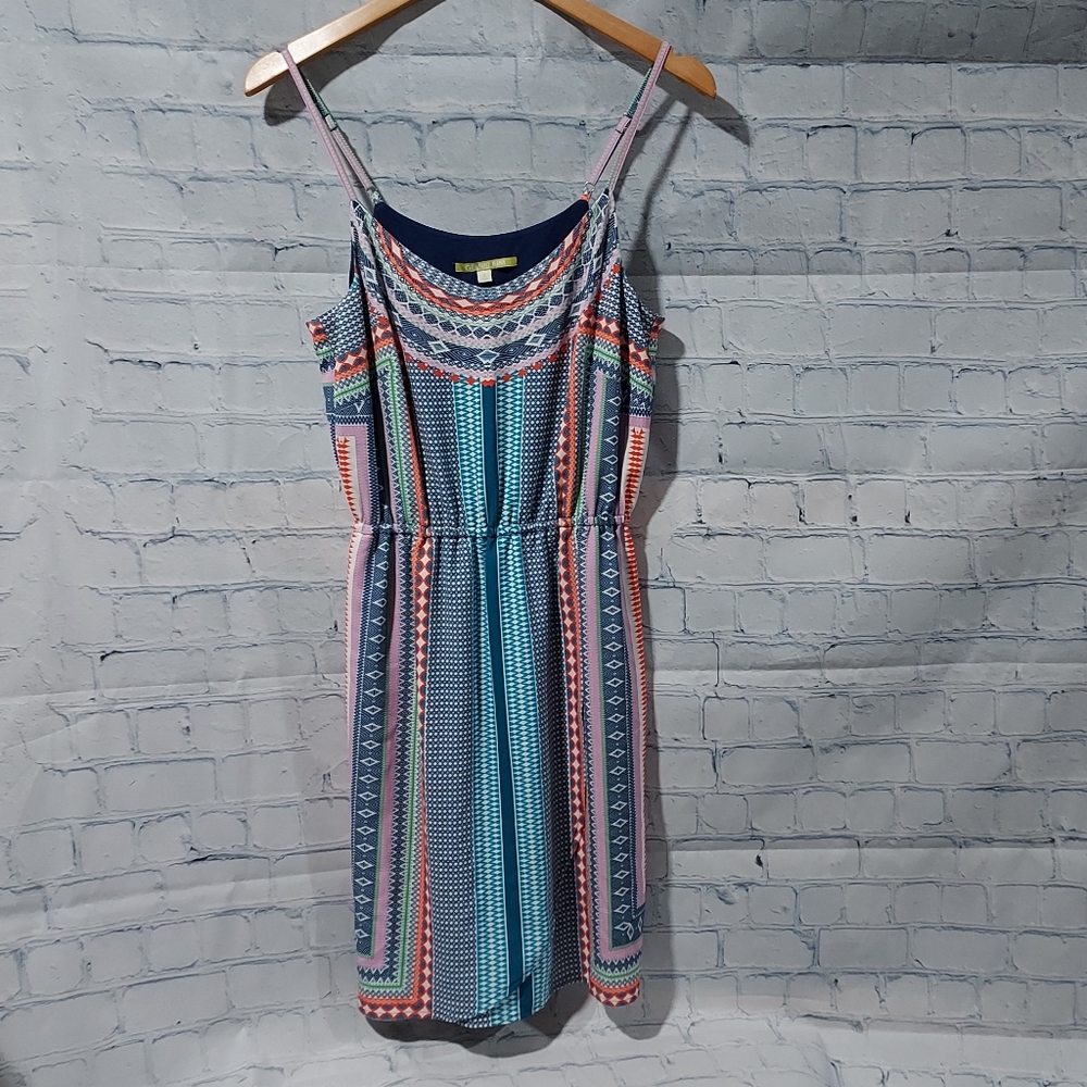 Gianni Bini Faux Wrap Dress Spaghetti Strap Lined Print Stripe S